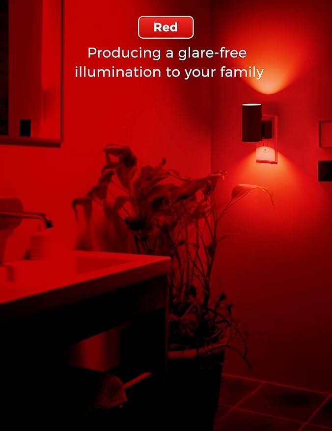 L LOHAS LED Red Night Light, Night Lights Plug into Wall, LED Night Lights with Light Sensor, Sleep Aid Red, Dimmable Night Light for Christmas, Holiday Decor, Hallway, Bedroom, 2 Pack - Bloomnest