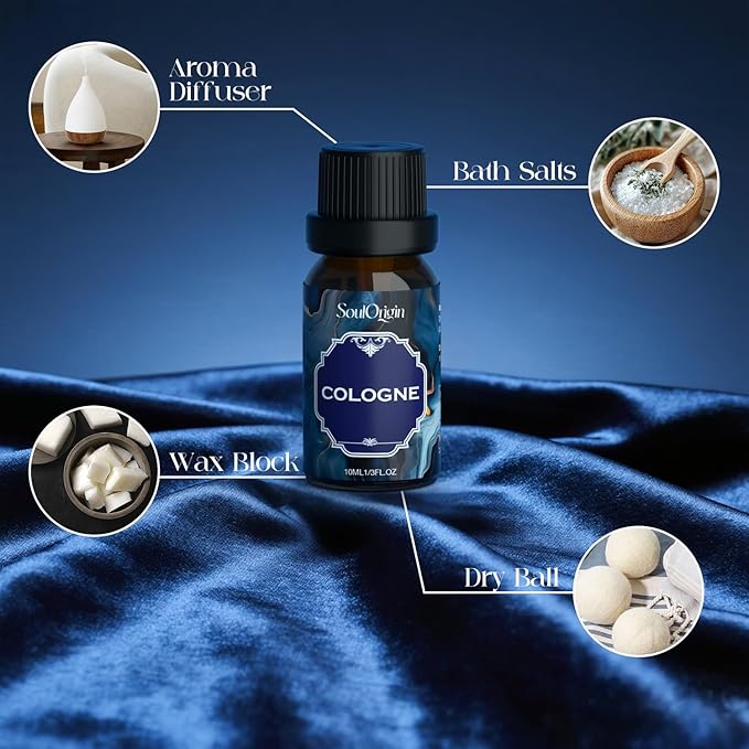 Cologne Fragrance Oils Set, Essential Oil for Diffuser, Men Scent Diffuser Oil, Use for Soap Candle Making, Cologne, Leather&Musk, Revive Blue, Sunlit Wander, Gentleman's Blend, Night Code - Bloomnest