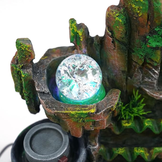 Indoor Fountain Rockery Tabletop Water Fountain with an Atomizer Elaxation Water Feature Meditation with LED Light for Home Office Desktop Decor Gift 11.81''L x 7.09''W x 12.99''H