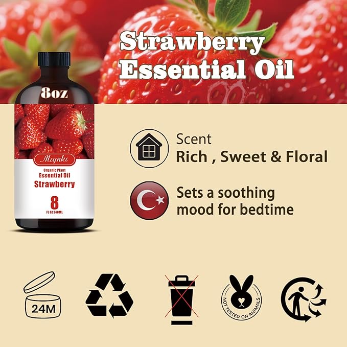 Strawberry Fragrance Oil-Strawberry Essential Oil 8.33oz (250ml)-100% Pure Natural Scent for Diffusers, Candles, Soap Making & Aromatherapy | Relaxing Home & Gift Essential Oil for Bath, Massage - Bloomnest