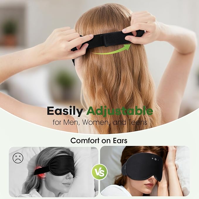 3D Sleep Headphones with Bluetooth 5.4 Sleep Mask, Bamboo Cotton Music Wireless Bluetooth Eye Mask for Sleeping, Earphones HD Speaker Microphone for Travel, Gifts for Men Women, Removable - Bloomnest