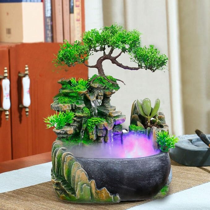 Atomizing Rockery Water Fountain Desktop Chinese Fengshui LED Lamp Waterfall Office Decoration and Crafts Decorative