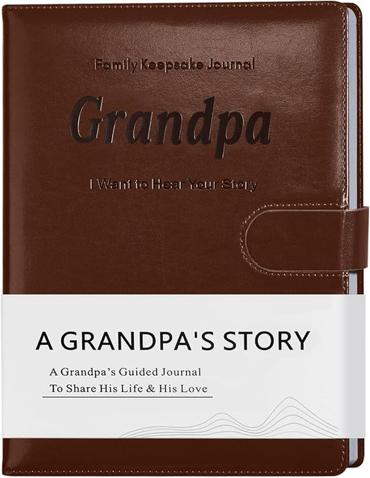 Artmag Grandpa's Life Story Journal with 250+ Prompt Questions, Family Keepsake Book Leather Cover for Grandpa to Share His Memories for Birthday Father's Day Christmas (Brown) - Bloomnest