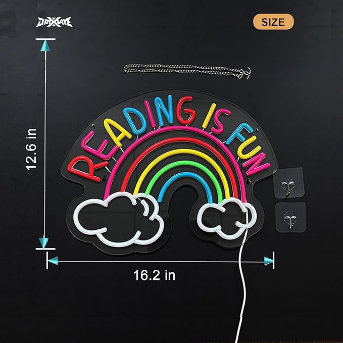 Reading Is Fun Neon Sign Read Books LED Neon Light for wall decor Smart plug timer compatible USB-Powered Suitable for Kids Boys Room Bookstore Library Museum Study Room(16.2x12.6 Inch) - Bloomnest