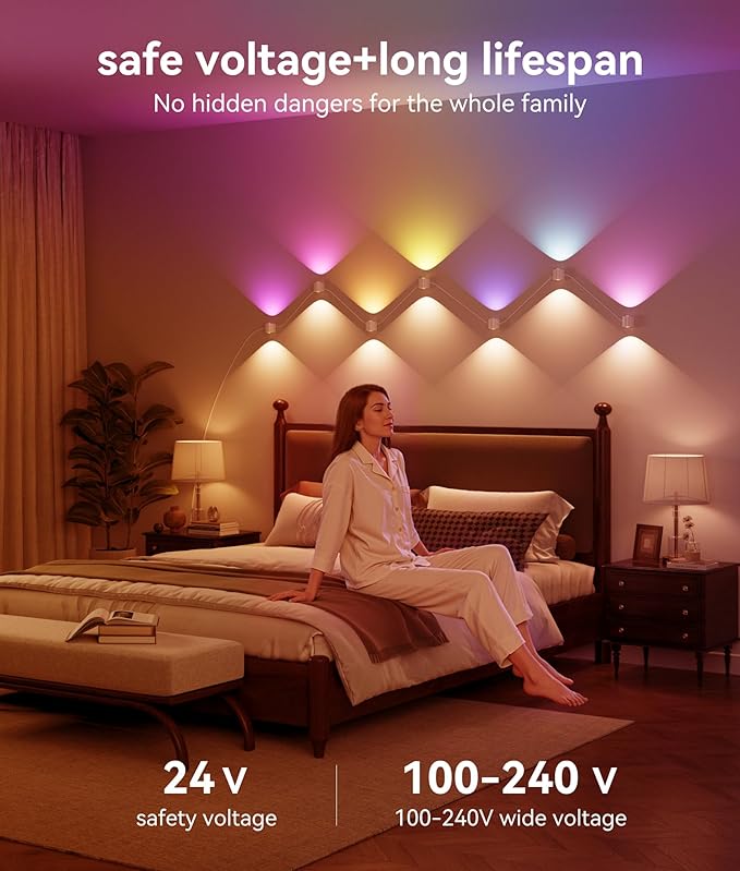 12 Lamp RGBCW Indoor Wall Lights, Up Down Lighting Bedroom Wall Sconces, Music Sync, DIY Styling White Color Changing Wall Lamps For Living room, Party, Home Decor, Compatible Alexa/Google Assistant - Bloomnest