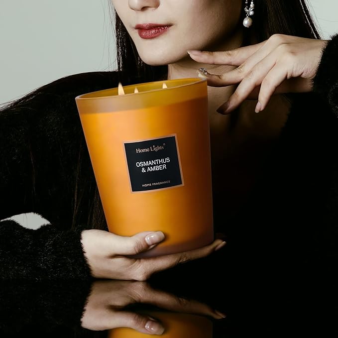 HomeLights Large Jar Candle-33.3 Oz. Natural Soy Aromatherapy Candle | Osmanthus Amber Scent | Up to 130 Hours Burn Time with 3 Cotton Wicks | Home Decorative Fragrance Candle Gift - Bloomnest