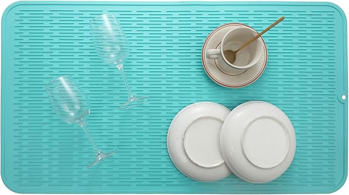 Silicone Dish Drying Mat for Multiple Usage,Easy clean,Eco-friendly,Heat-resistant Silicone Mat for Kitchen Counter or Sink,Refrigerator or Drawer Liner Mint 4XL 32 inches x 18 inches - Bloomnest