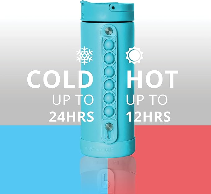 Elemental Iconic Kids Water Bottle for School - 100% Leak-Proof Insulated Water Bottles with Straw Lid & Pop-It Handle for Boys & Girls - Triple-Wall Insulated & BPA-Free, 14oz – Robin’s Egg - Bloomnest