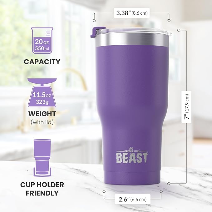 Beast 20 oz Tumbler Stainless Steel Vacuum Insulated Coffee Ice Cup Double Wall Travel Flask (Purple) - Bloomnest