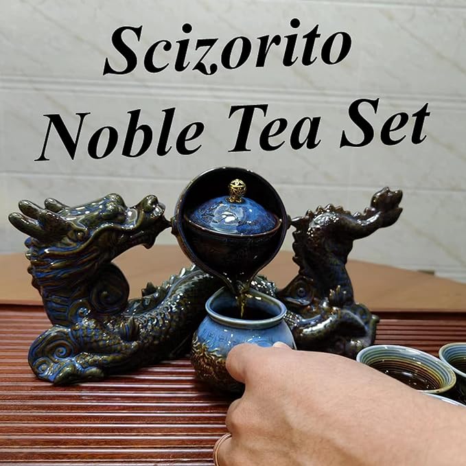Chinese Gongfu Tea Set Gift Box, Chinese Dragon Shape, Pure Hand Firing, with 360Rotating Teapot and Infuser, Suitable for Office, Home, Gift (Dragon Feast)