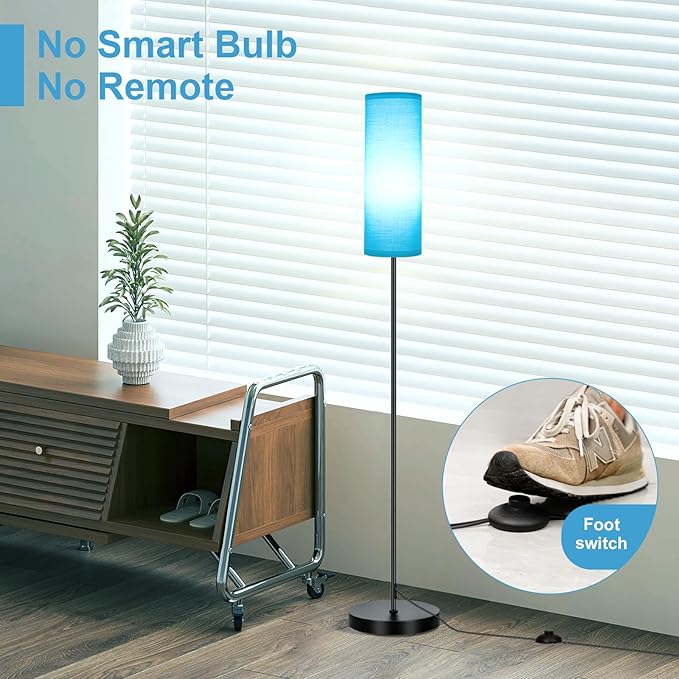 FRIDEKO HOME Floor Lamp with Turquoise Shade, Simple Design with Foot Pedal Switch, Small Tall Lamps for Living Room Bedroom, Corner Floor Stand Light with Black Pole Lamp (No Remote/No Bulb) - Bloomnest