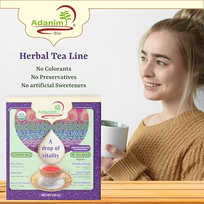 Adanim Bio Tea Sampler Gift Set Box, 6 Flavors Organic Herbal Tea Set, Total of 90 Tea Bags, Full of Aroma Scented Fragrance, Tea Lovers Gift Ideas For Christmas - Bloomnest