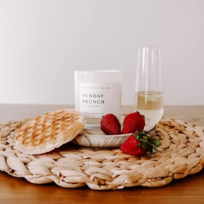 Sweet Water Decor Sunday Brunch Candle - Soy Apple, Bourbon, and Maple Candles for Home - 11oz White Jar, 50+ Hour Burn Time, Made in The USA - Summer Candle Decor - Bloomnest