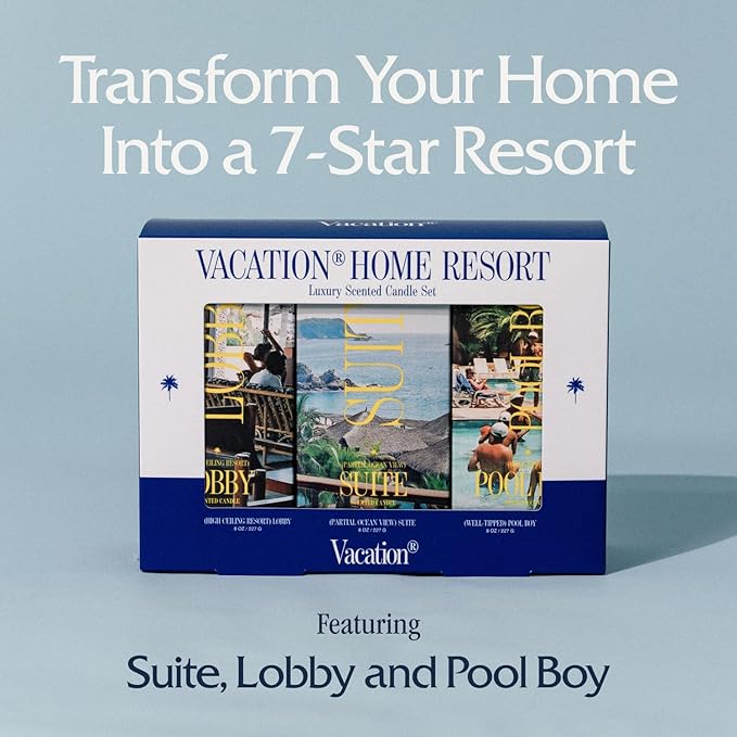 Vacation Sunscreen Home Resort Scented Candle Set, Premium Soy Blend Wax, 85-Hour Long Burning, Luxury Gift Set for Women & Men, 8 Oz. Each (Pack of 3) - Bloomnest