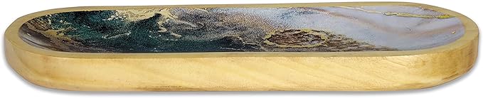 Bless-International Traditional-Handmade-Tray-Burner Wooden-Trat-Incense-Stick-Holder Ash-Catcher-Stand for-Aromatherapy-Meditation-Yoga (Green White Agate, 11x4x1.22 Inches) - Bloomnest