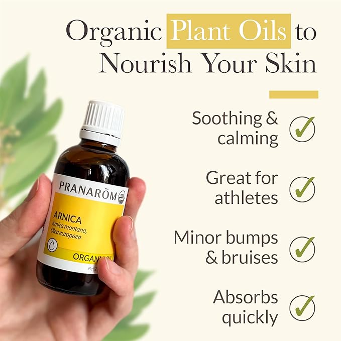 Pranarom - 4 Pack - USDA Certified Organic French Arnica Virgin Plant Oil - 2 fl oz Glass Bottle - Massage Oil for Body, Relaxing, Soothing for Joints & Muscles - Bloomnest
