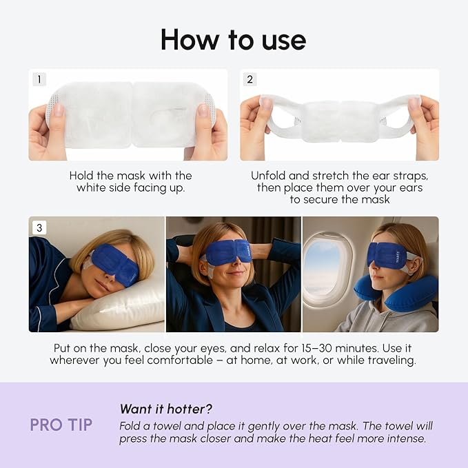 MAREE Steam Eye Mask — 3-in-1 Heated Eye Mask for Dry Eyes — Masks for Women for Puffy Eyes — Steam Eye Masks Disposable — Warm Compress for Eye — Spa Gifts for Women Relaxation — Travel Essentials - Bloomnest