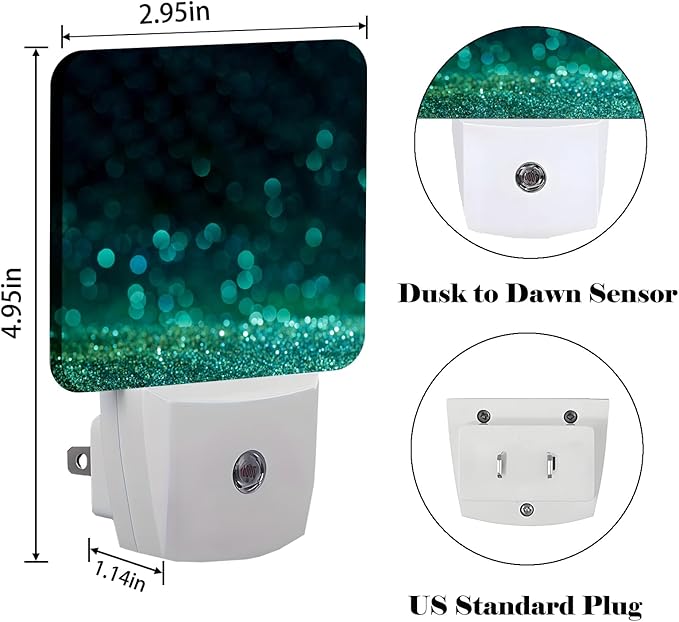 Green Sparkling Glitter Night Light,Plug Into Wall with Dusk to Dawn Light Sensors, Warm Nightlights for Bedroom, Bathroom, Hallway, Kitchen, Gifts Ideal for Boys Girls Women Men - Bloomnest