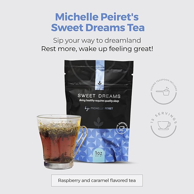 Michelle Peiret Sweet Dreams Sleep Tea Sleepy, Blend, Natural Bedtime Tea for Restful Nights, Raspberry Flavored, 15 Servings - Bloomnest
