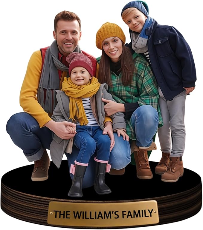 Personalized Photorealistic Rendering Family-Themed Figurines Cartoon Photo Style Desk Decor Plaque Figurine, Custom Cartoon Photo Picture Portrait Frame Sculpture Desk Sign Decoration Gift for family - Bloomnest