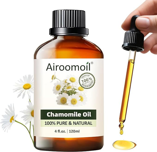 Chamomile Essential Oil for Diffuser & DIY, 100% Pure Chamomile Oil, Gentle Floral Aroma for Bedroom, Suitable for Skin Dilution, Aromatherapy, Blending & Crafting, Large 4 fl oz / 120 ml Airoomoil