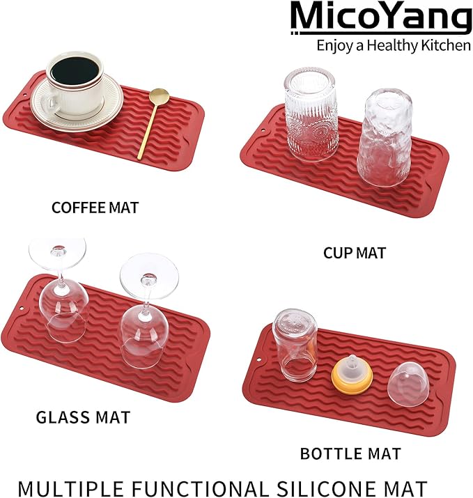 Silicone Dish Drying Mat for Multiple Usage,Easy clean,Eco-friendly,Heat-resistant Silicone Mat for Kitchen Counter or Sink,Refrigerator or Drawer Liner Red S 12 inches x 6 inches - Bloomnest