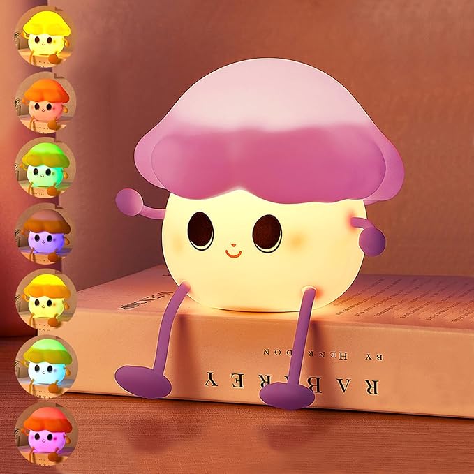 Mushroom Night Light for Kids, Cute Silicone Night Light, 7 Adjustable Color Breathing Mushroom Lamp, Rechargeable USB LED Touch Light for Children's Room Decor, Christmas Birthday Gift (Purple) - Bloomnest