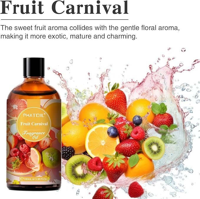 PHATOIL 3.38FL.OZ Fruit Carnival Fragrance Oils for Aromatherapy, Essential Oils for Diffusers for Home, Perfect for Diffuser, Yoga, Skin Care, DIY Candle and Soap Making - 100ml - Bloomnest
