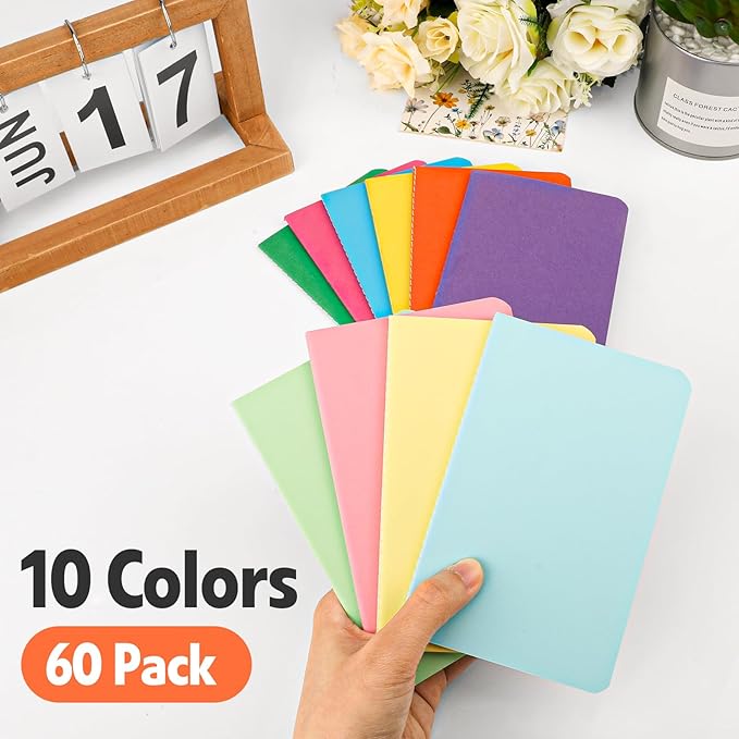 60 Pack Small Lined Notepads Bulk, Mini Journal Pocket Notebooks Set 3.5 Inch x 5.5 Inch, Colored Cover Notebook for Kids, 10 Colors 24 Sheets (48 Pages) for Traveler, Students, School Supplies - Bloomnest