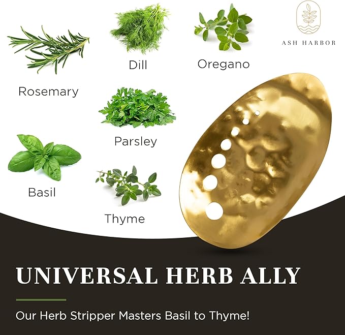 Brass Herb Stripper Bowl 7 Hole Sizes Shred & Catch Herbs & Greens 5.5 x 3.5 In. AH-STBS-2023 - Bloomnest
