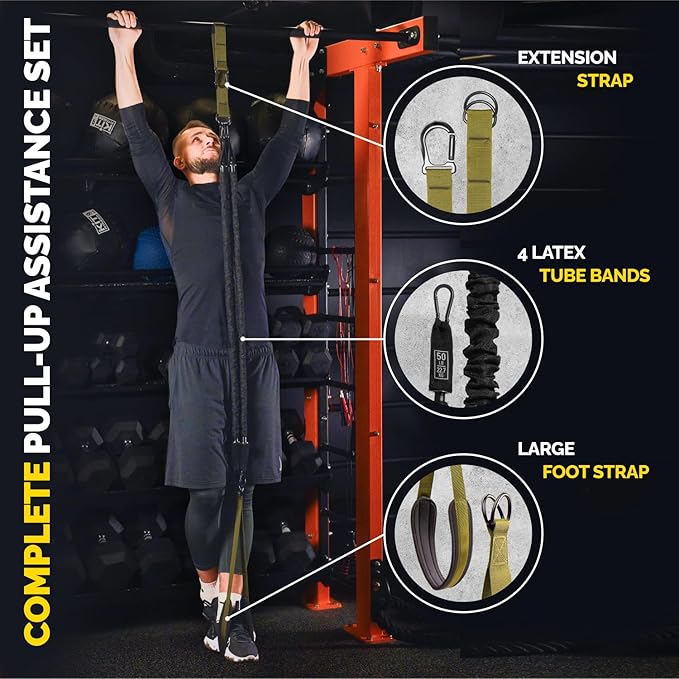 Pull Up Assistance Bands Set - 4 Heavy-Duty Pull Up Bands, Height Adjustable Strap & Comfortable Foot Strap - Stackable Pull Up Resistance Bands for Pull Ups - Bloomnest