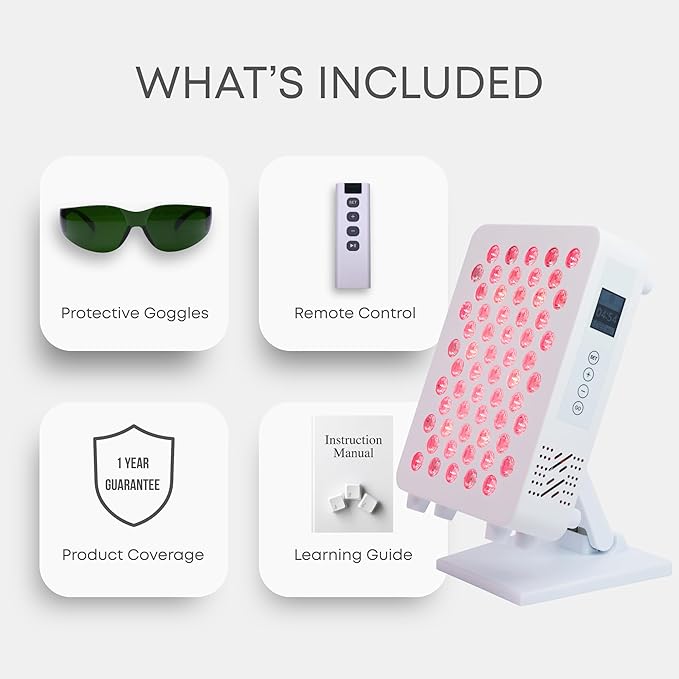 Makiuri Red Light Therapy Panel for Face & Body | 630 nm, 660nm, 810nm, 830nm, 850nm | Clinical Grade Red & Near-Infrared LED Light Therapy (5 Wavelengths) | High Irradiance | Mercury (White 60 LED) Makiuri