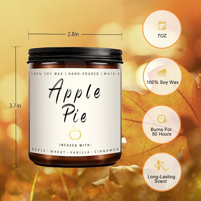 Fall Candles, Apple Pie Scented Candle for Home- Fall Scented Candles Gift Set for Women & Men, Autumn Aromatherapy Candle for Holiday, Thanksgiving, Cozy Home Décor，Long-Lasting Fragrance，7 oz - Bloomnest