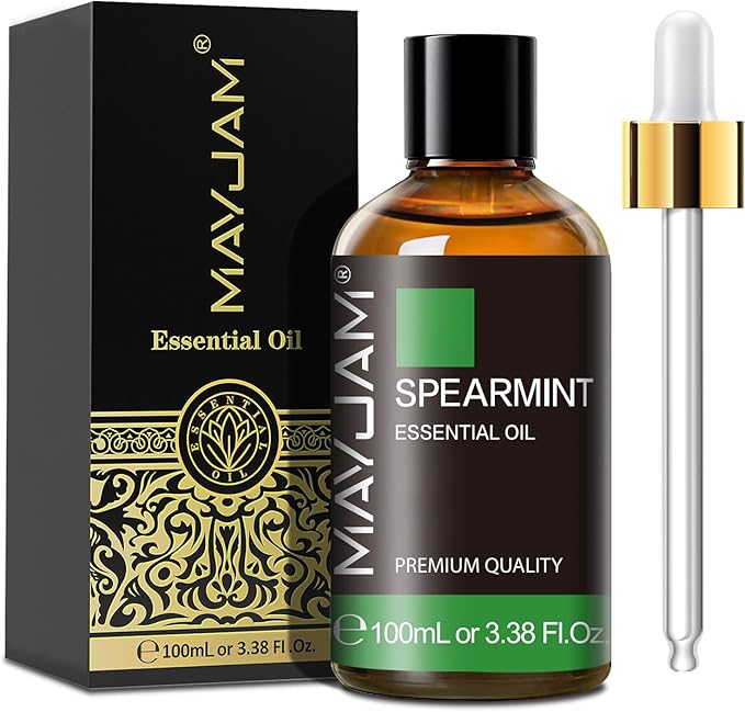 Spearmint Essential Oil, MAYJAM Pure Essential Oils for Diffusers, 3.38FL.OZ/100ML Large Volume Spearmint Oil for Facial Hair with Premium Glass Dropper - Bloomnest