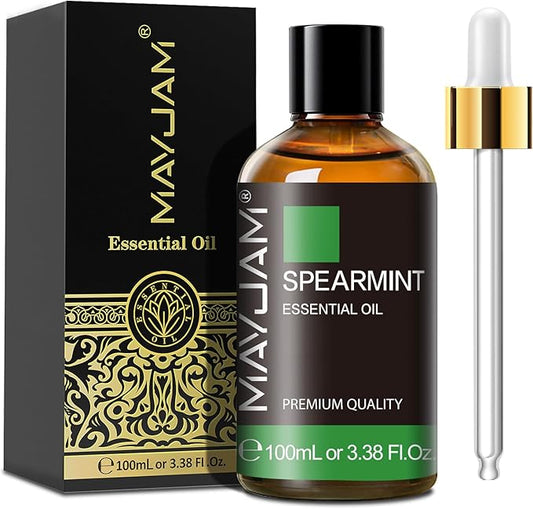 Spearmint Essential Oil, MAYJAM Pure Essential Oils for Diffusers, 3.38FL.OZ/100ML Large Volume Spearmint Oil for Facial Hair with Premium Glass Dropper - Bloomnest