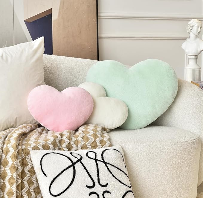 Petrella Throw Pillows Heart Pillow Cute Fuzzy Pillows for Bed Livingroom Home Decor Cushion Decorative Aesthetic Preppy Pillows Pink1,Small 13"x10" - Bloomnest