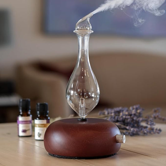 ArOmis Premium Glass Essential Oils Nebulizer - Waterless Diffuser for Aromatherapy - Handmade Oil Diffuser, Wooden Base, No Plastic, No Heat, No Battery, No LEDs - Orbis Nox Merus ArOmis