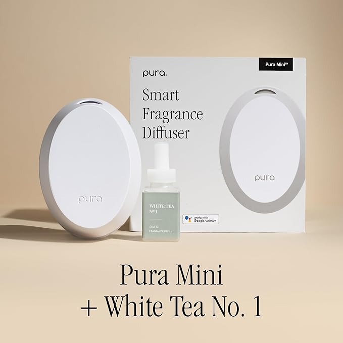 Pura Mini Smart Fragrance Diffuser for Small Spaces Adjustable Smart Home Device with LED Light & Automatic Vial Detection - Includes 1 Scent Refill; White Tea no.1 - Bloomnest