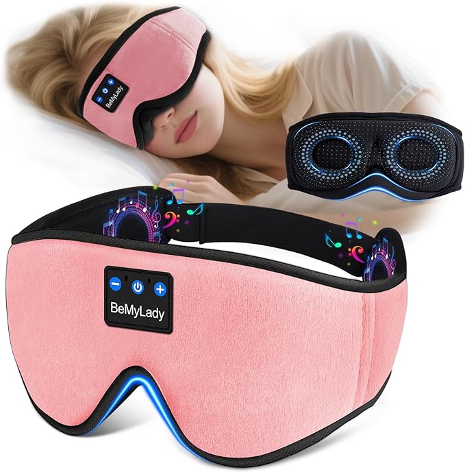 Sleep mask Headphones,100% Blackout 3D Zero Eye Pressure Bluetooth Sleep mask Breathable Eye mask with Bluetooth Headphones Sleep Headphones for Side Sleepers, 14H Playtime&Bluetooth 5.4 Pink - Bloomnest