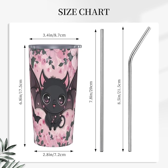 Bat Tumbler with Lid and Straw 20 oz Stainless Steel Cup Insulated Tumbler Coffee Mug for Home Office or Car Christmas Birthday Gifts - Bloomnest