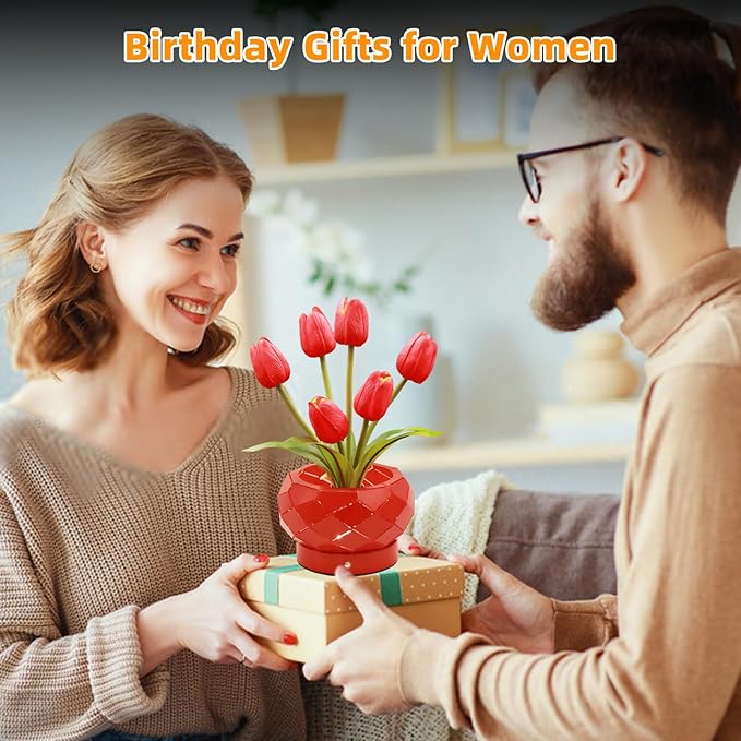 Birthday Gifts for Women,Tulips Flower Touch Lamp,Rechargeable Cordless Lamps 3-Colour Dimming Small Night Light for Festival,Restaurant,Bedroom,Office Home Decor Gifts for Mom - Bloomnest