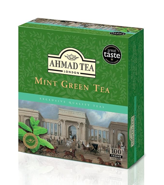 Ahmad Tea Green Tea, Green Tea Mint Teabags, 100 ct - Caffeinated and Sugar-Free (Pack of 3) - Bloomnest