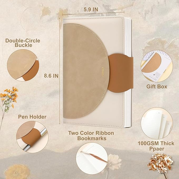 CAGIE AGIE Lined Journal for Women, 100GSM Leather Journals for Writing with Buckle Closure,A5 Hardcover Diary Journaling Notebooks for Business Work School Note Taking 5.9" x8.59 (Brown x 2) - Bloomnest