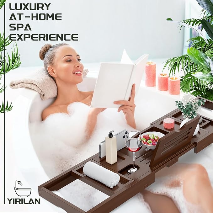 Yirilan Bathtub Trays for Tub,Bath Tray, Foldable Bathtub Caddy,Brown - Bloomnest