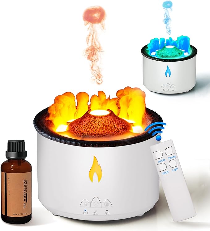 BOHOFAM Essential Oil Diffuser 360ML,Volcano Diffuser/Humidifier, Flame and Volcano 2 Mist Mosdes, Included 50ML Hotel Collection Essential Oil for Home, Bedroom,Large Room - Bloomnest