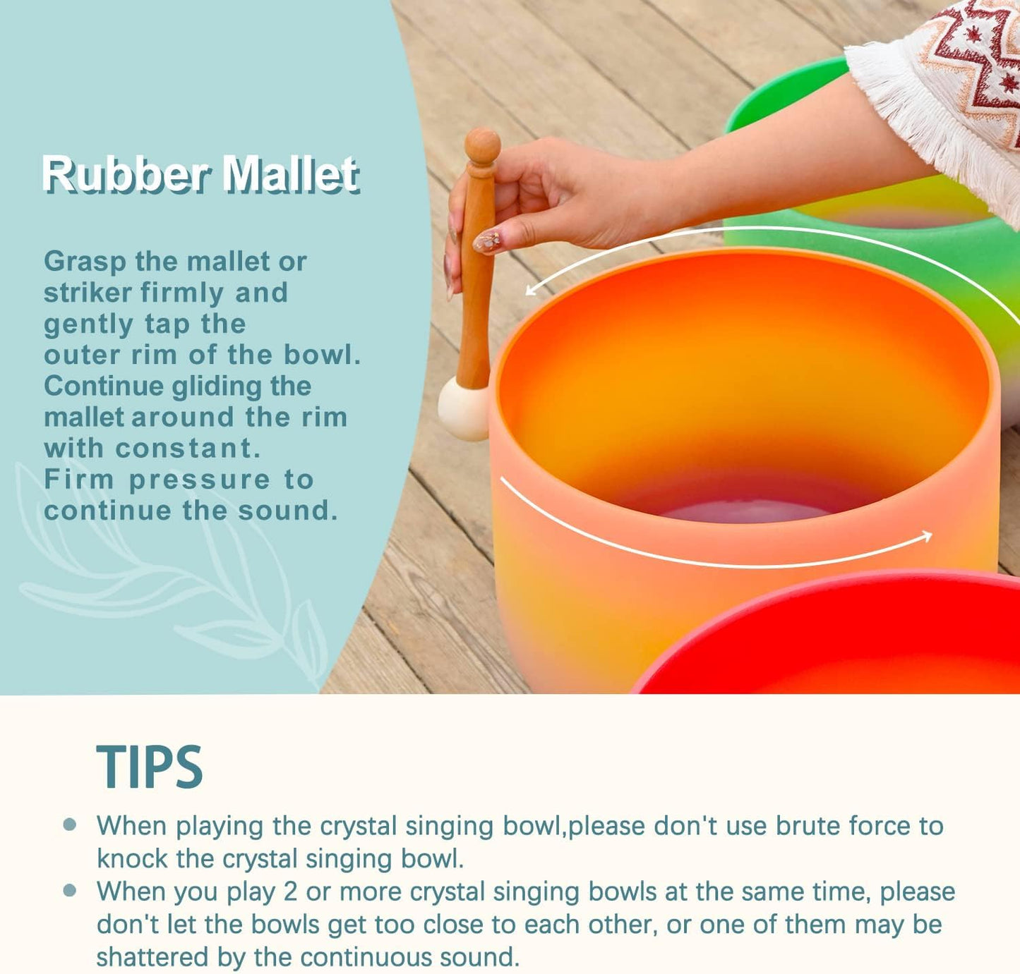 440HZ 6"-12" Set of 7 PCS Quartz Rainbow Crystal Singing Bowls Set Sound Healing with Carrying Case Mallet and Suede Striker