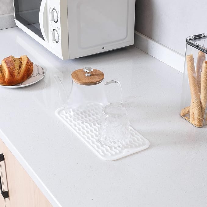 Silicone Dish Drying Mat for Multiple Usage,Easy clean,Eco-friendly,Heat-resistant Silicone Mat for Kitchen Counter or Sink,Refrigerator or Drawer Liner White S 12 inches x 6 inches - Bloomnest