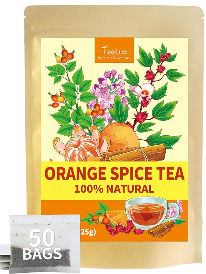 TeeLux Orange Spice Tea, Blended Rosehips with Cinnamon & Hibiscus, Refreshing & Soothing Taste, Caffeine Free, 50 Count - Bloomnest