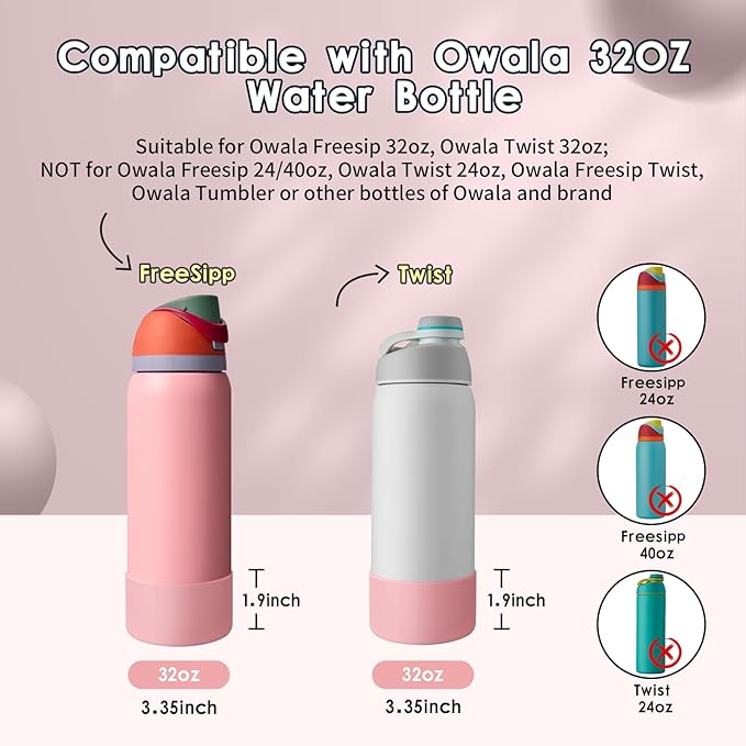 2PCS Silicone Water Bottle Boot, Compatible with Owala 24oz 32oz 40oz, Protective Anti-Scratch & Anti-Dent No Noise Sleeve Cover for FreeSip/Twist/Flip Water Bottles (Sugar High, 32oz) BKBY