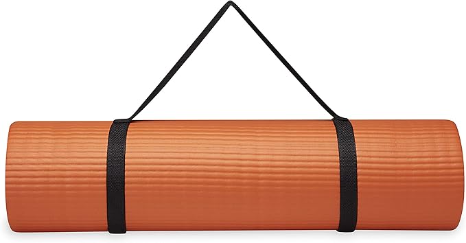 Gaiam Essentials Thick 2/5" (10mm) and Thin 1/4" (6mm) Yoga & Pilates, Fitness & Exercise Mat with Easy-Cinch Carrier Strap